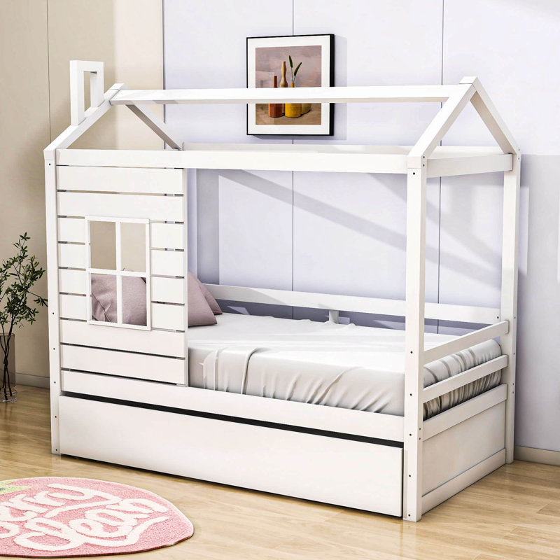 Lit plateforme en bois avec lit gigogne Barwen, Blanc
