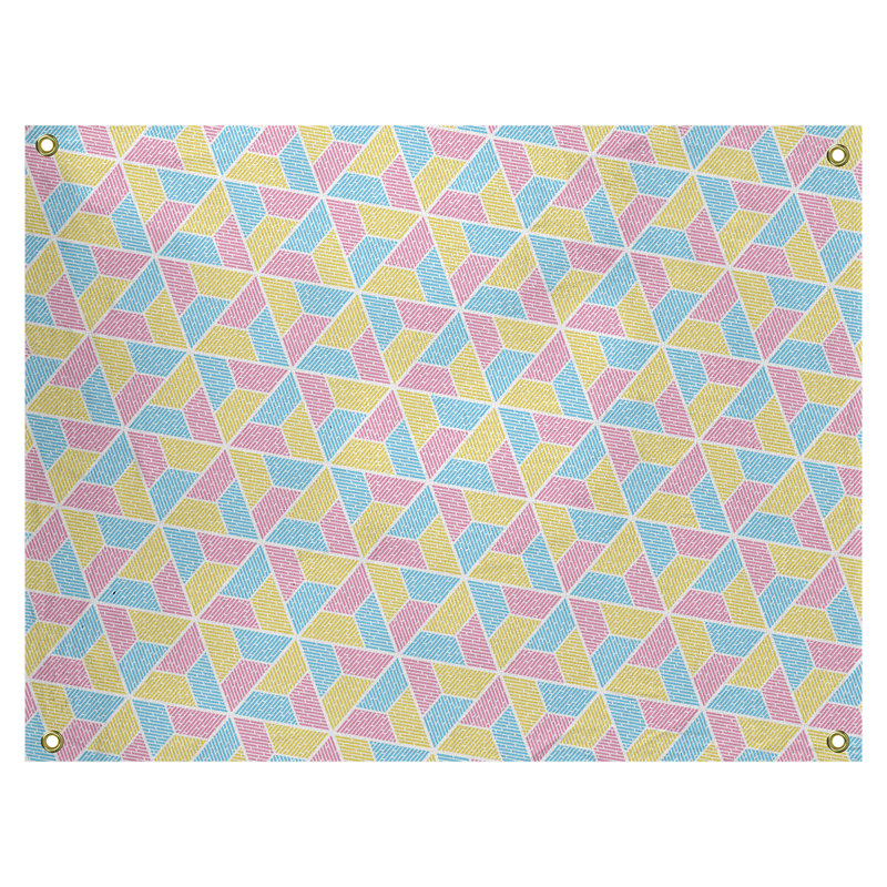 Tapisserie «Avicia Trapezoids» par Katelyn Elizabeth, H 27,5 po x l 37,5 po, Rose / jaune / bleu, Intérieur / extérieur