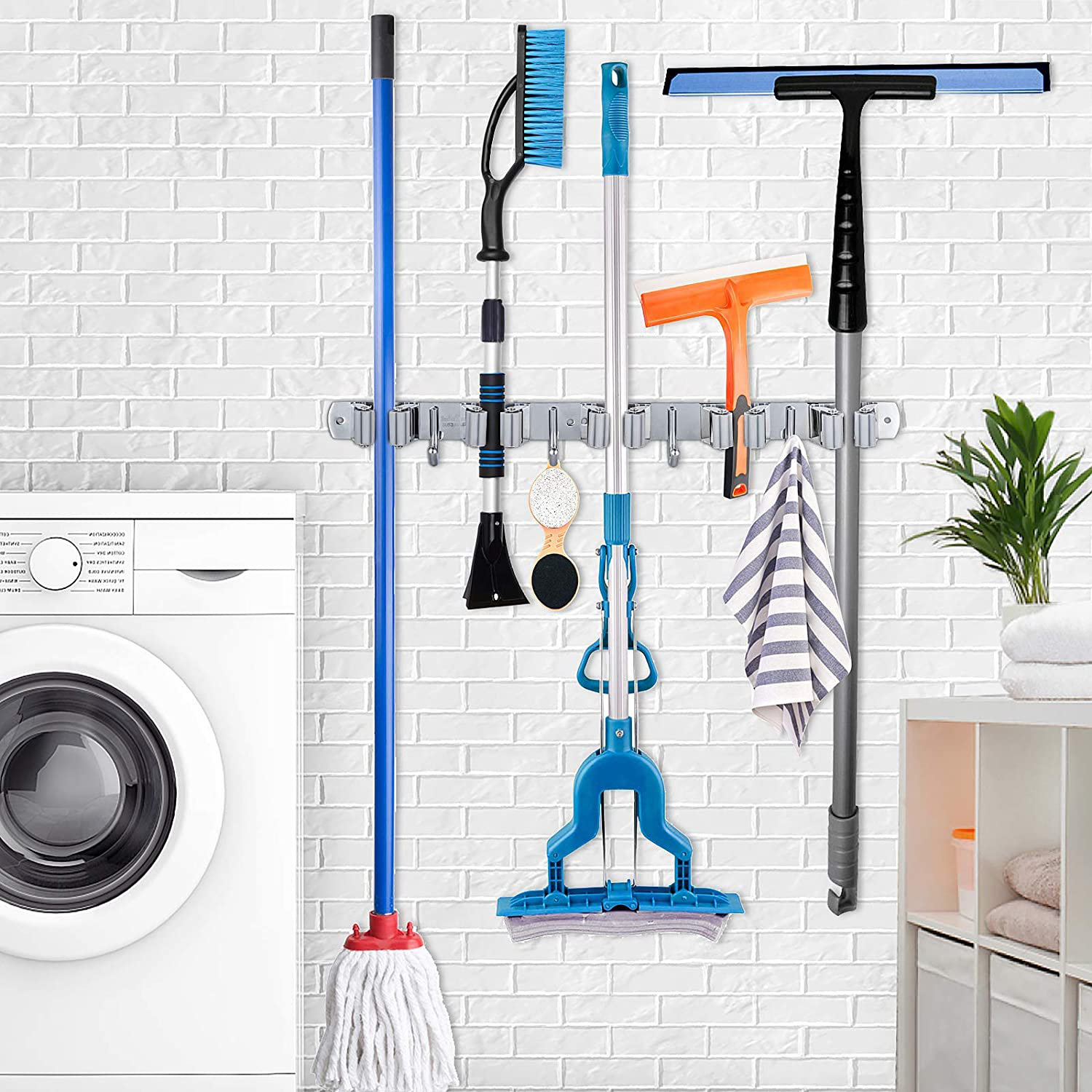 Commercial Mop and Broom Holder, Wall Mount Hanger