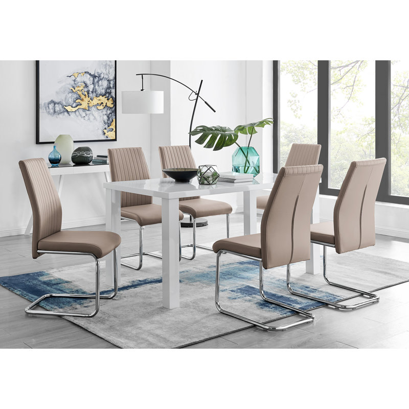 Chowchilla Dining Set with 6 Chairs, Cappuccino Beige, 75cm H x 80cm W x 150cm D
