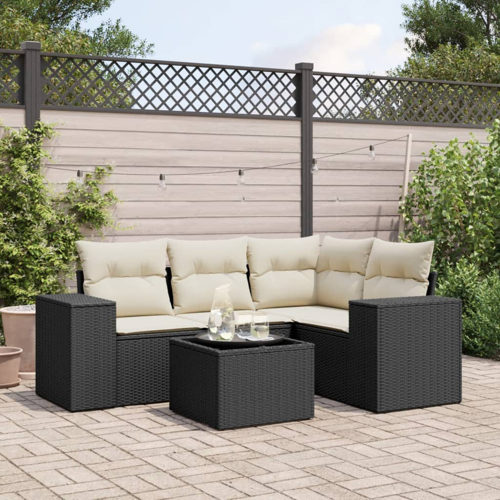 Vidaxl 5-Tlg. Garten-Sofagarnitur Mit Kissen Schwarz Poly Rattan