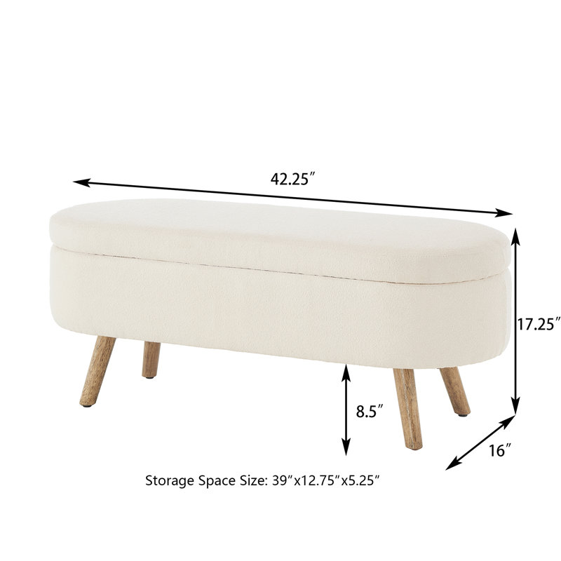 Oval Upholstered Storage Bench, Ivory