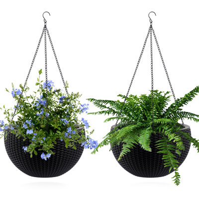 13.4 Inch Self-Watering Hanging Planter With Root-Rot Water Storage And Level Indicator, Dual For Indoor Balcony, Pack Of 2, Black, Breathable To Keep Roots , Large-Capacity Space, Smart Water