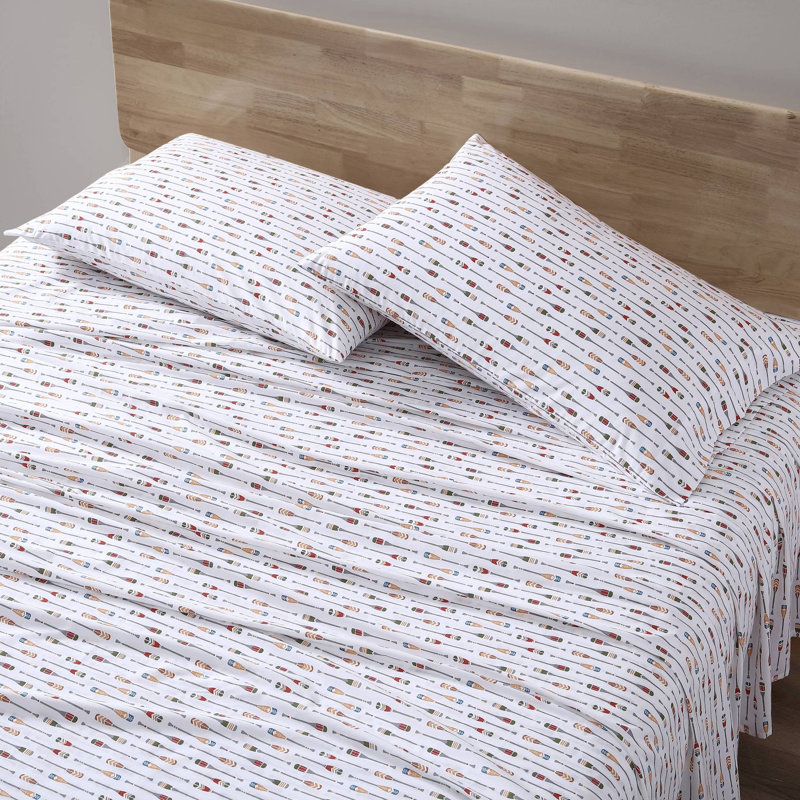 Shasta Lake Cotton Percale Standard Sheet Set, Full Sheet Set with 2 Pillowcases, Canoe Lake Paddle