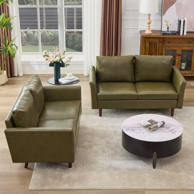Bobur 58" Wide Faux Leather Loveseat Sofa(Set Of 2)