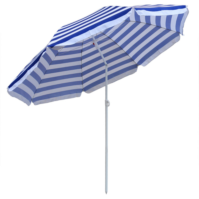 Richard 1.6m Green White Beach Parasol, Blue/White, 130cm H x 180cm W x 180cm D