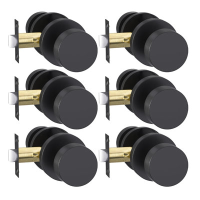 Poignées de porte extérieures noires, poignée de porte d'entrée à clé en alliage de zinc noir mat avec serrure, poignée de porte avec serrure et clé, boule ronde robuste (paquet de 6)