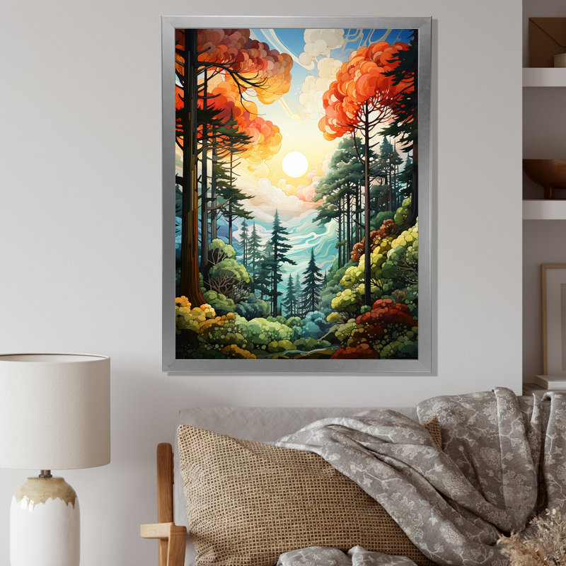 Redwood Tree Shimmering Heights II - Décoration murale paysage et nature, H 40 po x l 30 po x P 1,5 po, Cadre photo argenté