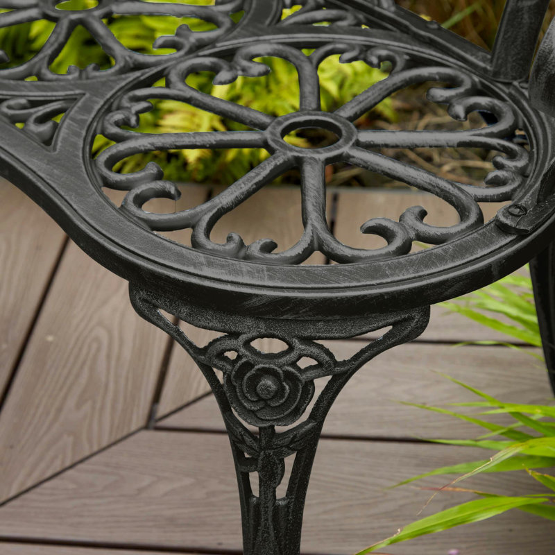 Rose Ornate Detail Metal Outdoor Garden Bench, Black