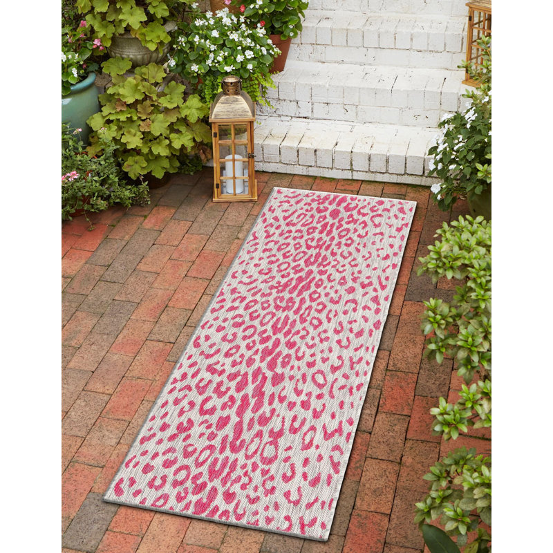 Tapis de safari d'extérieur rose et gris, Tapis de couloir 2 pi x 7 pi 10 po