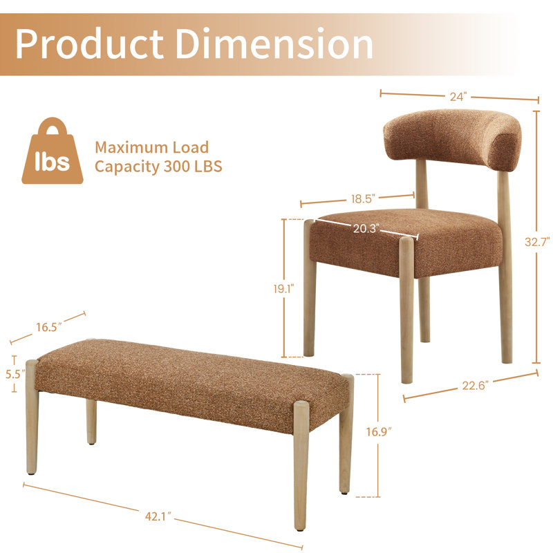 Chaise de salle à manger et banc 5 pièces rembourrés, Orange
