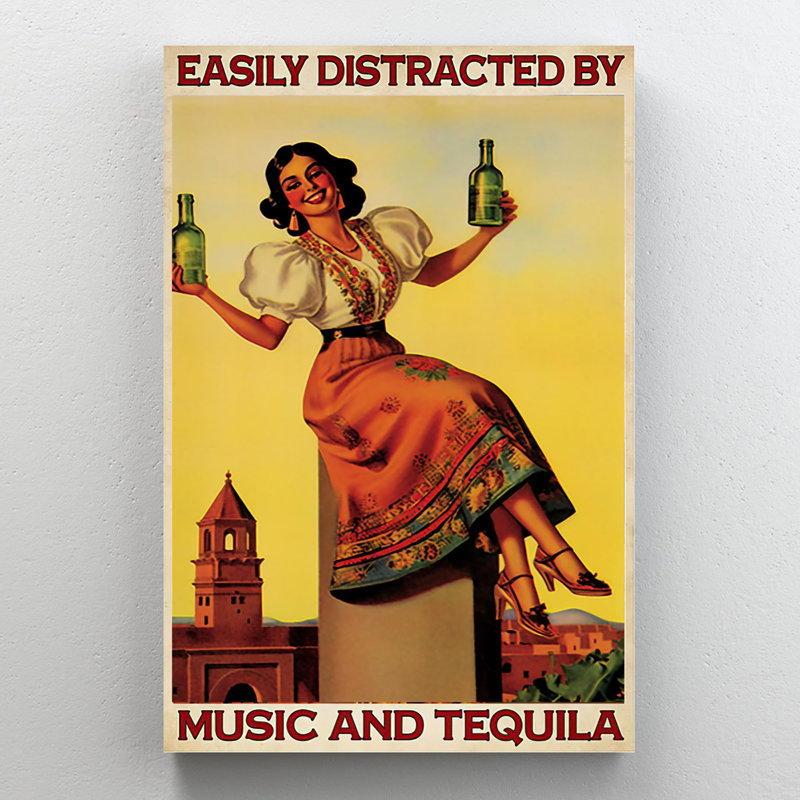 Ilirjana facilement distrait par la musique et la tequila - 1 pièce, impression d'art graphique rectangulaire sur toile tendue