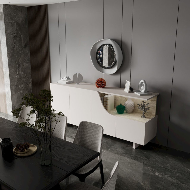 Console moderne, beige, 70,9 po x 31,7 po x 15,7 po | Panneau de particules 100% mélaminé, fixation murale, tablettes multiples | Solution de rangement élégante pour le salon et le vestibule, conception élégante et originale
