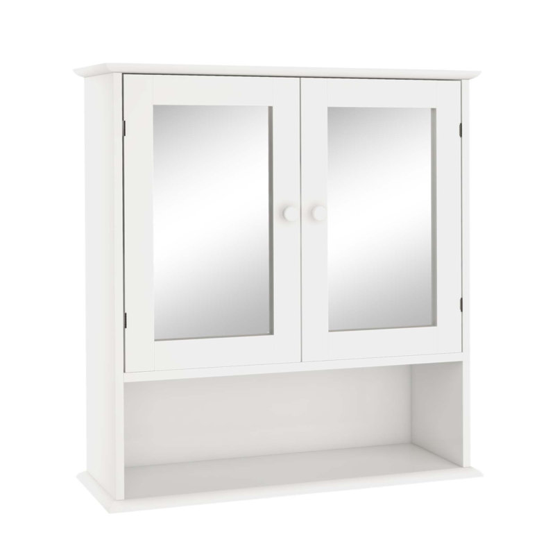 Armoire murale de salle de bain avec double porte miroir et tablettes, solution de rangement compacte et élégante