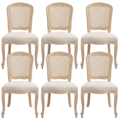Chaises de salle à manger de style champêtre beige haut de gamme Amando, chaises rembourrées avec dossier en rotin naturel, techniques de tréfilage et de sculpture