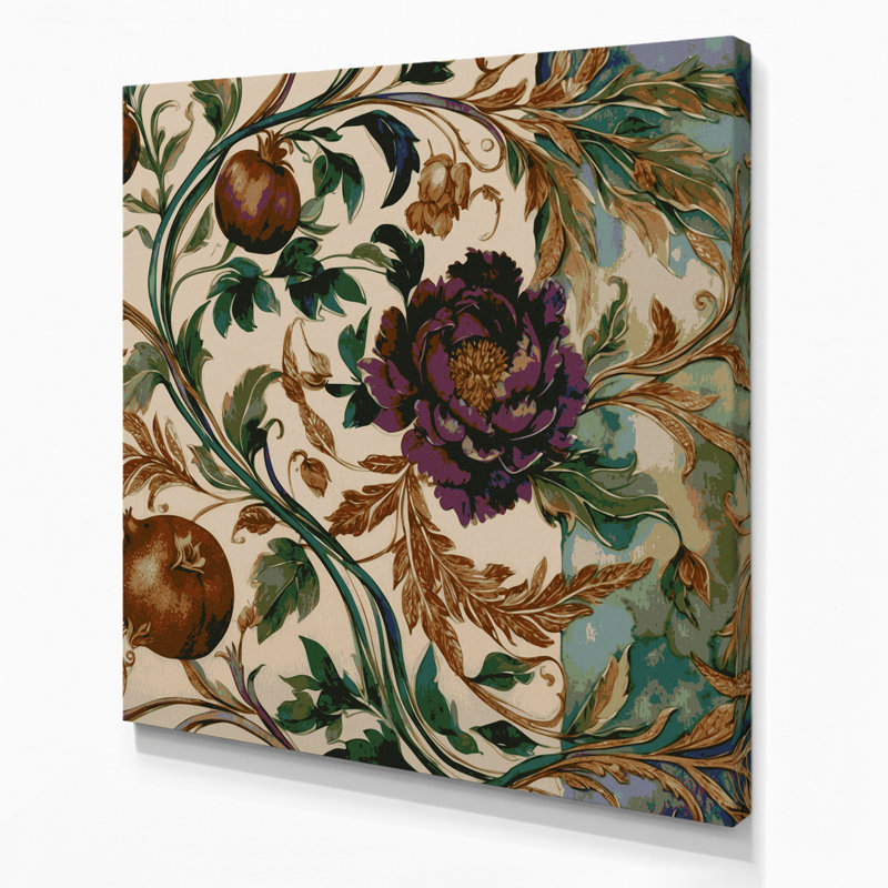 «Botanical William Morris Style», art mural sur toile brune, H 32 po x l 32 po