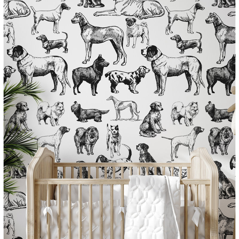 Black and White Dogs Wallpaper Grey