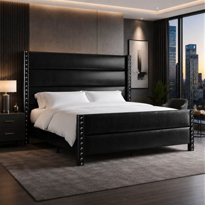 Vintage Upholstered Wingback Platform Bed with Built -in Charging Station