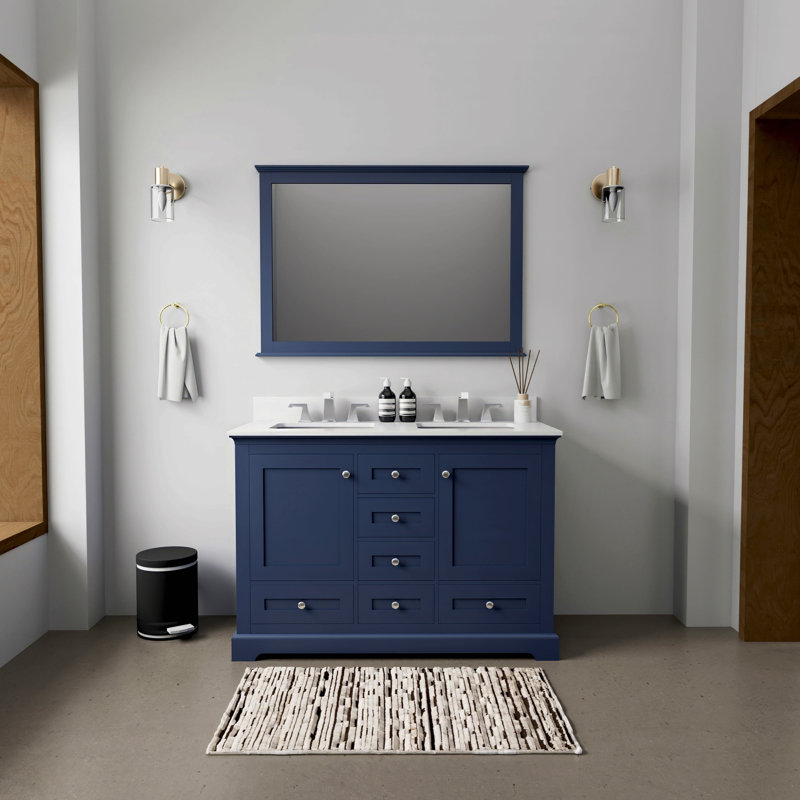 Meuble-lavabo double 48 po X P 22 po D, avec plateau en quartz blanc, Marine