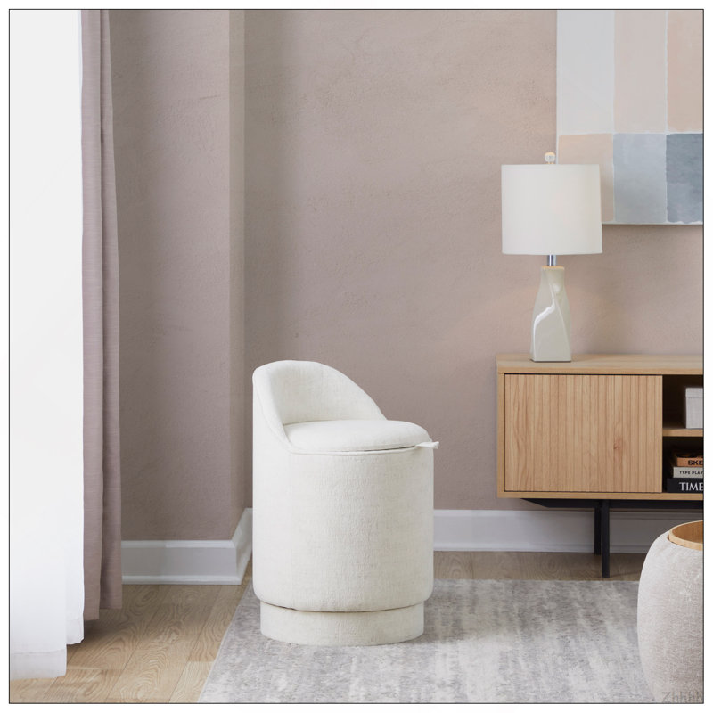 Tabouret de coiffeuse 18 po rembourré en tissu crème, Crème