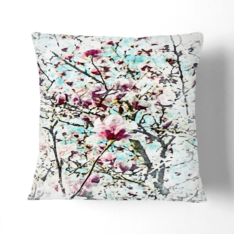 Pink Magnolia Blossom Tree Cushion with Filling, 55cm H x 55cm W x 20cm D