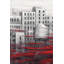 Gris ville avec nuages rouges - reproduction encadrée avec passe-partout | Décoration intérieure