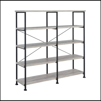 4-shelf Open Bookcase in Grey Driftwood, Perfect for Storage and Display with Modern Aesthetic and Sturdy Construction.