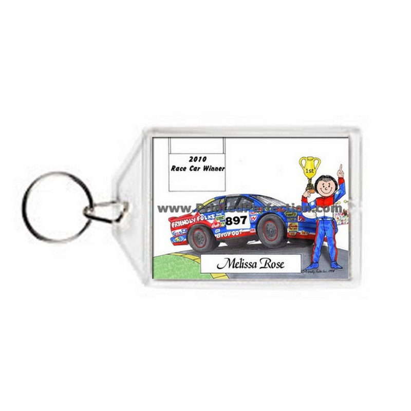 Personnalisé pilote de voiture de course, stock - porte-clés en acrylique féminin, Oui