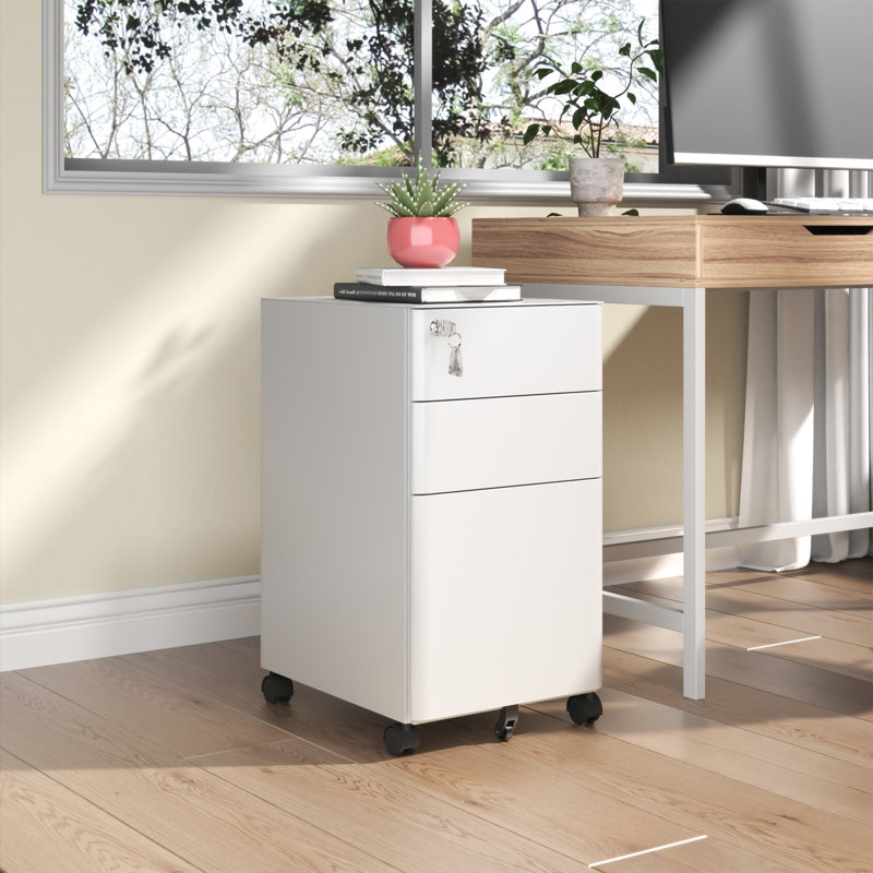 ?3-drawer Mobile File Cabinet With Lock?–On Wheels, Two Shallow & One Deep Drawers, Fully Assembled For Office/home, White
