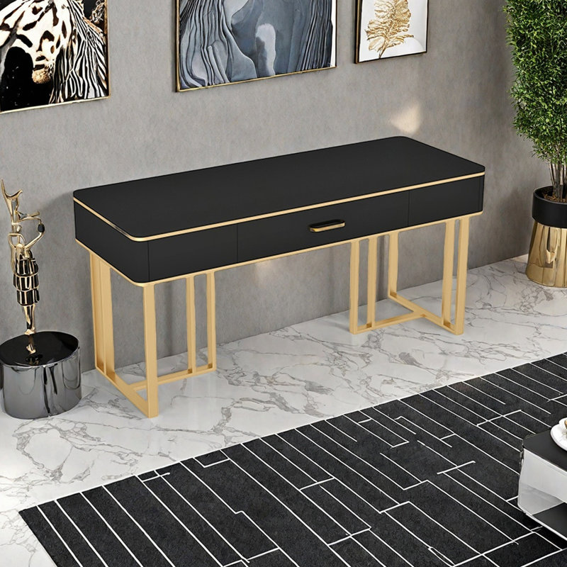 Bureau de luxe léger avec bureau en pierre frittée, Noir, H 29,53 po x l 55,12 po x P 23,62 po