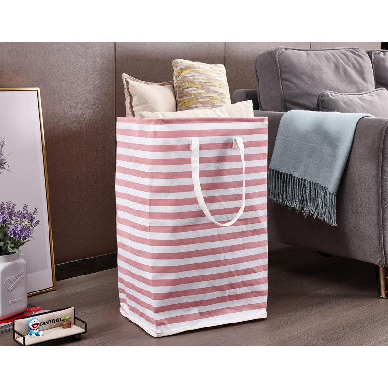 Bac de rangement pliable | Panier pliable en tissu robuste avec poignées, Rose / blanc
