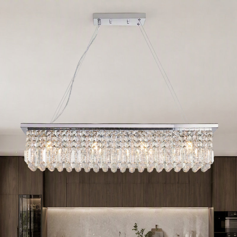 Lustre rectangulaire chromé à 8 lumières de 99 cm (39 po), en cristal, suspension moderne K9 en forme de goutte de pluie