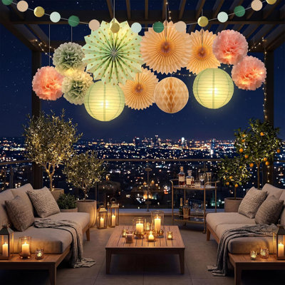 Ensemble de 30 boules de fleurs en papier vert sauge et rose pour la décoration de mariage, d'anniversaire et de fête prénatale