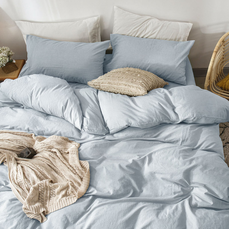 Cornflower Blue Twin Washed Cotton Duvet Cover Set