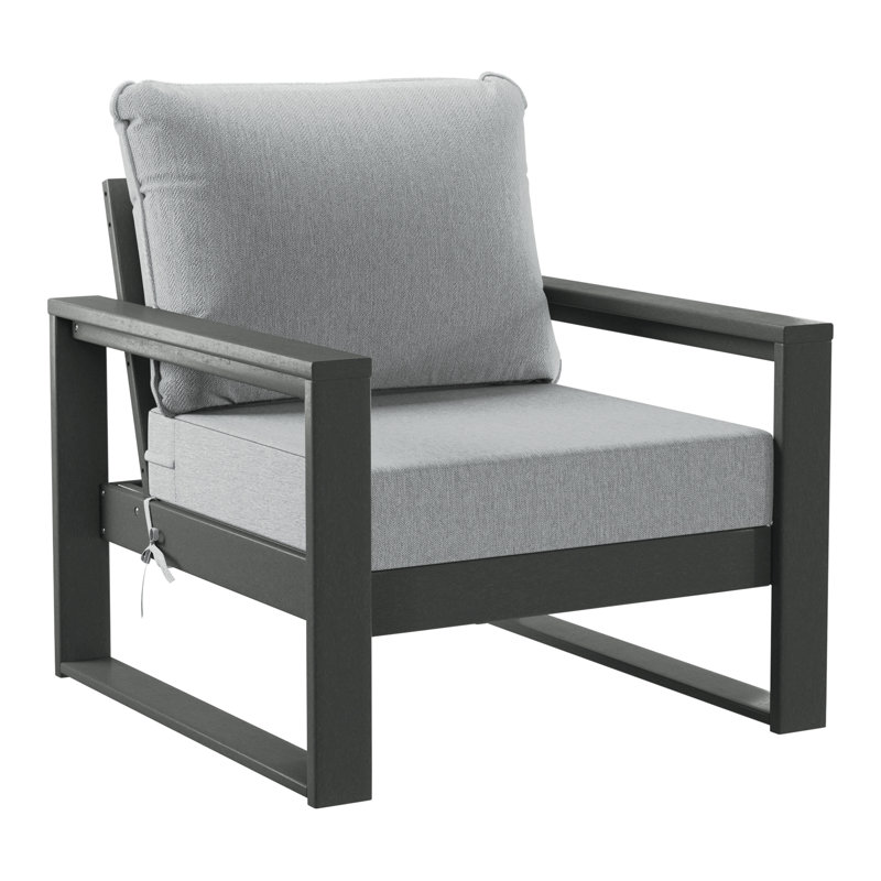 Fauteuil club de patio à assise profonde avec cadre, Gris, Gris clair