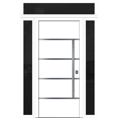 Porte d'entrée extérieure moderne en acier 36 po x 80 po - Inox S3 avec lumières latérales et traverse