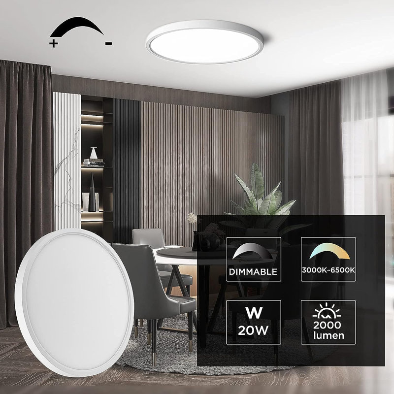 Plafonnier encastré à intensité variable 12 po 20W Jacquanna pour cuisine de chambre à coucher