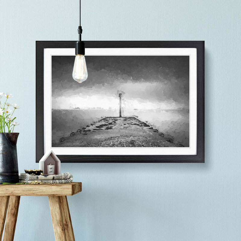 Sea View from Weymouth Dorset in Abstract - Picture Frame Graphic Art Print, 35cm H x 50cm W x 2cm D, Black