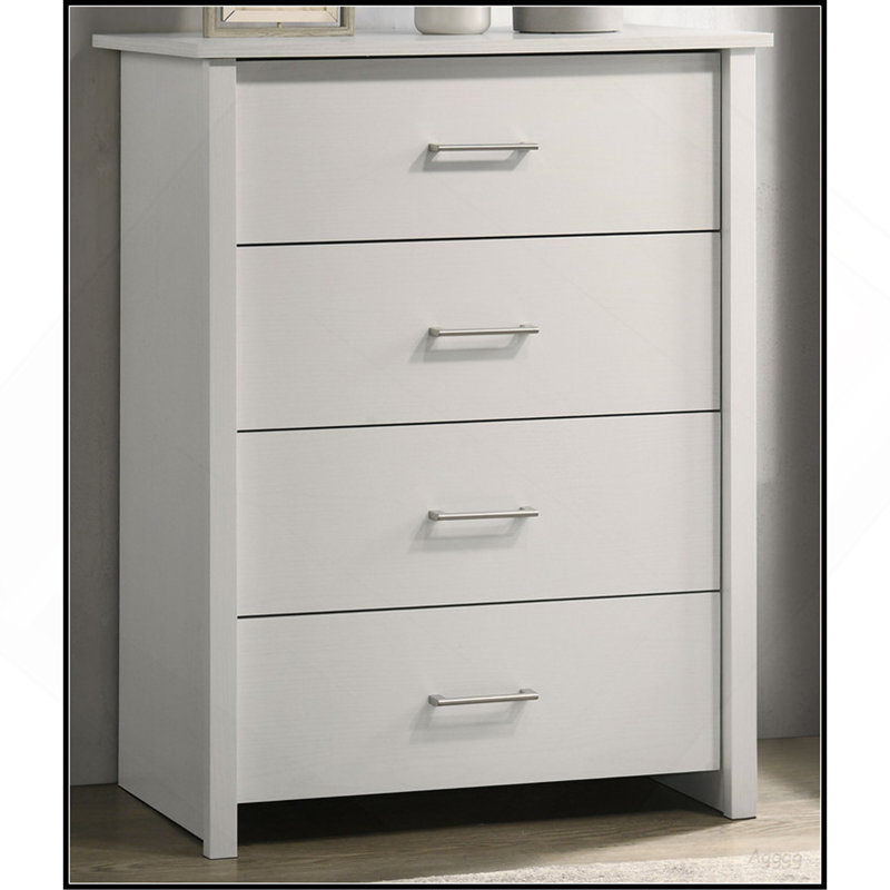 Commode blanche à 4 tiroirs l 32 po avec poignées argentées Seraphiel