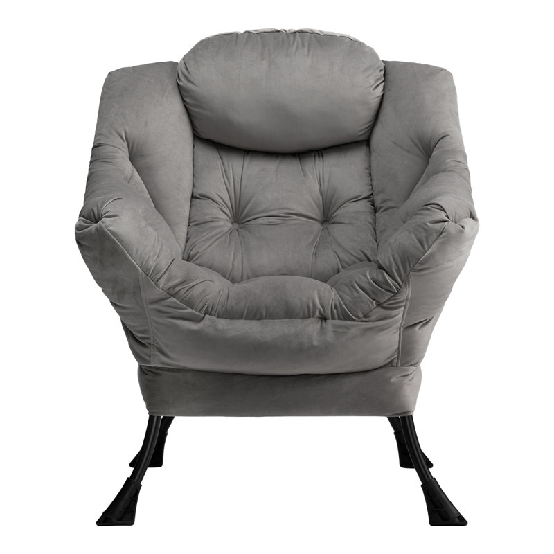 Biranna 31.5" Wide Modern Lazy Chair, Thick Padded Cozy Lounge Chair with Armrest, Dark Gray Velvet
