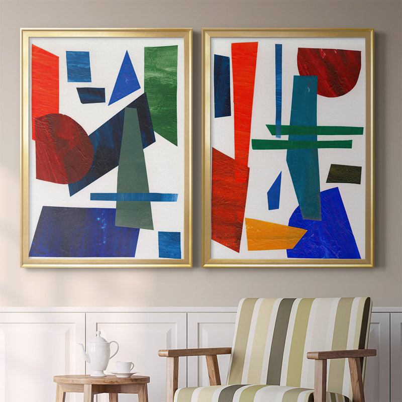 «Colorful Shapes III», toile encadrée de qualité supérieure - prête à être accrochée, Or, H 42,5 po x l 61 po x P 2,5 po