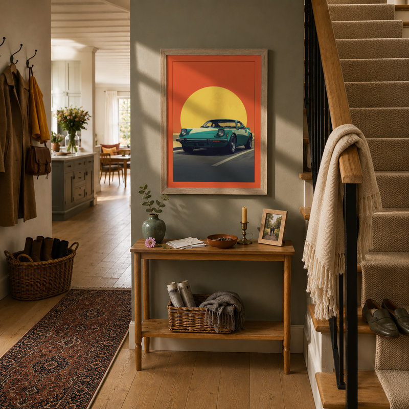 Cruising Into Sunset Retro - Framed Print, A1 - 84.1 x 59.4 cm, Oak