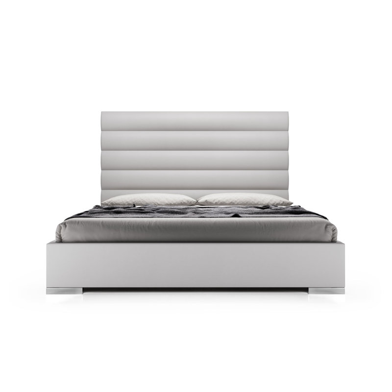 Prince Upholstered Platform Bed, Queen, Pearl Gray Eco Leather