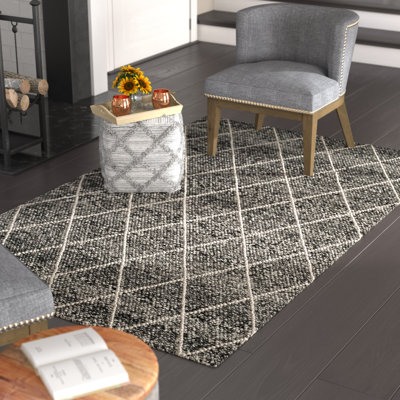 Tapis en laine / coton tissé à la main Russo en ivoire / noir