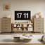 Meuble télé 63 po cannelé avec rangement et tablettes, centre de divertissement en bois pour le salon et la chambre à coucher, console multimédia et console de télévision moderne