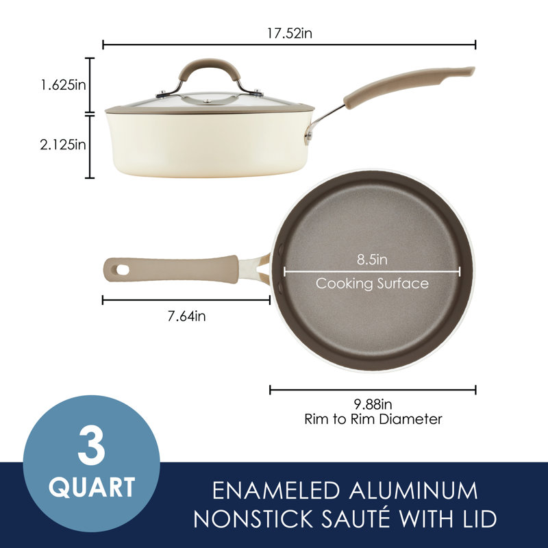 Rachael Ray Cook and Create Nonstick Saute Pan with Lid, 3 Quart, Almond