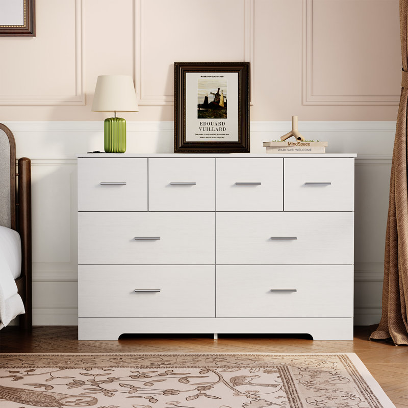 Commode 8 tiroirs pour chambre à coucher, meuble télé avec commode en bois moderne, rangement en bois pour vestibule, vestibule, salon, chambre à coucher, brun
