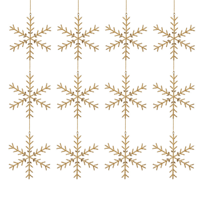 Ensemble de 12 décorations de Noël flocons de neige dorés dorés, H 10 po x l 10 po x P 0,25 po