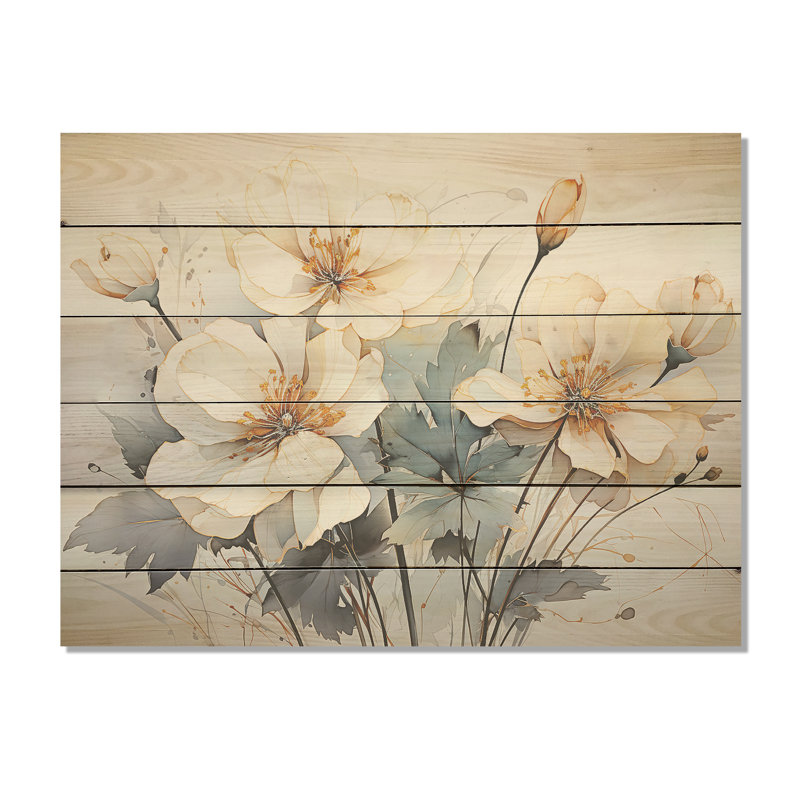 «Minimalist White and Grey Tulips Grace», art mural panneau de bois sur bois de pin naturel, H 10 po x l 20 po