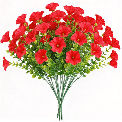 Fleurs artificielles Morning Glory Bush (lot de 8), fausses plantes d'extérieur, faux arrangements floraux, décoration de vase de porche